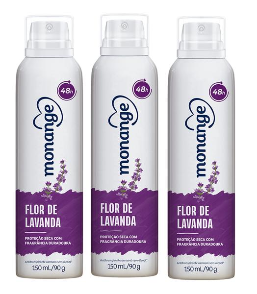 Desodorante Antitranspirante Aerosol Flor de Lavanda Feminino 150ml Monange - 3 Unidades