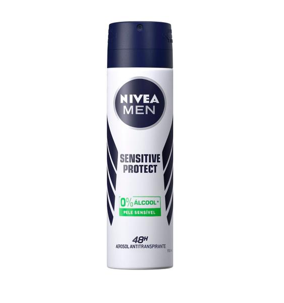 Desodorante Antitranspirante Aerosol Sensitive Protect Masculino 150ml Nivea - Caixa C/12 Unidades