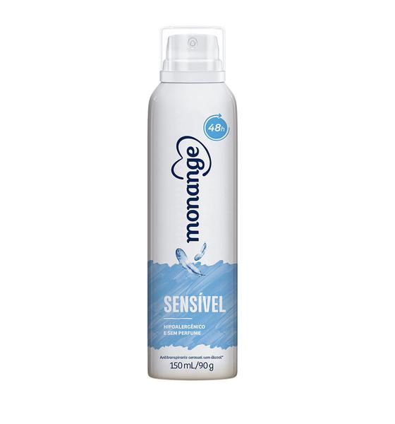 Desodorante Antitranspirante Aerosol Sensível Sem Perfume Feminino 150ml Monange - 1 Unidade