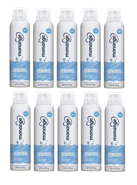 Desodorante Antitranspirante Aerosol Sensível Sem Perfume Feminino 150ml Monange - 10 Unidades
