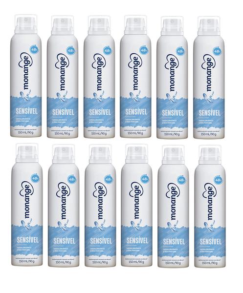Desodorante Antitranspirante Aerosol Sensível Sem Perfume Feminino 150ml Monange - Caixa C/12 Unidades
