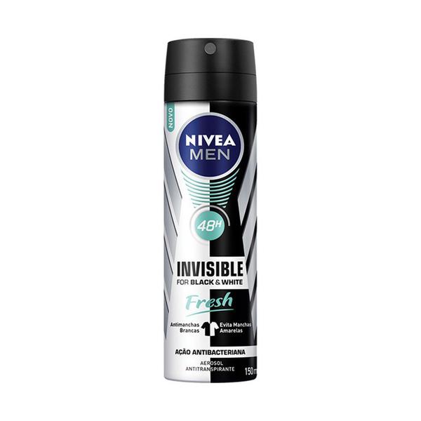 Desodorante Antitranspirante Aerossol Men Black White Invisible Fresh - 150 Ml Nivea