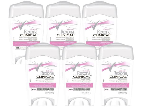 Desodorante Antitranspirante Feminino Rexona - Clinical 6 Unidades de 48g Cada