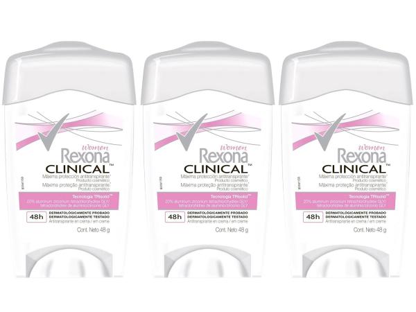 Desodorante Antitranspirante Feminino Rexona - Clinical 3 Unidades com 48g Cada
