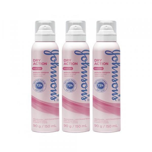 Desodorante Antitranspirante Johnsons - Dry Action, Aerosol, Kit com 3 Un - Johnson - Hpc - Go