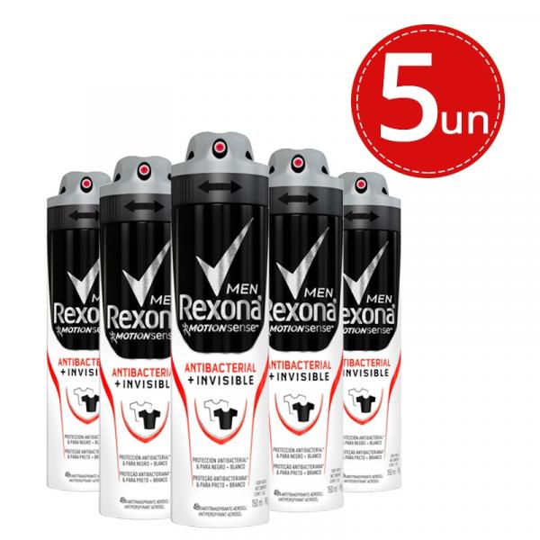 Desodorante Antitranspirante Rexona Antibacterial+Invisible 150ml - 5 Unidades