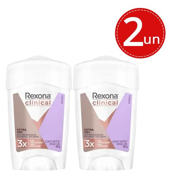 Desodorante Antitranspirante Rexona Clinical Women Extra Dry 48g - 2 Unidades - Marca Padrão