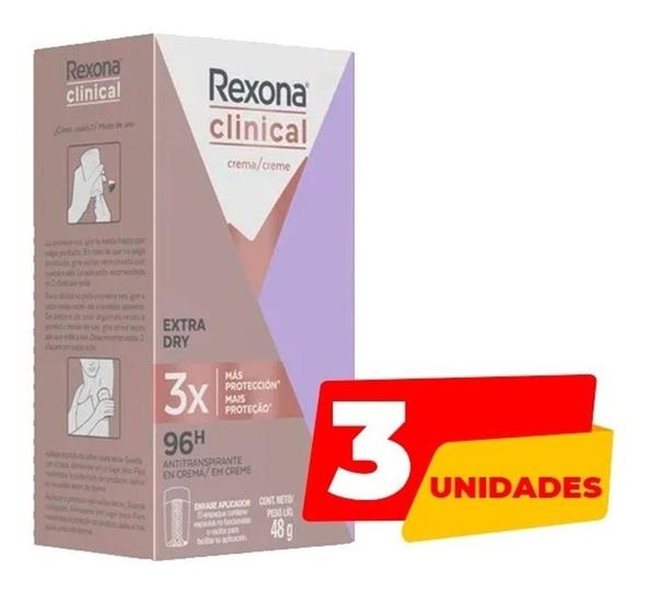 Desodorante Antitranspirante Rexona Clinical Women Extra Dry 48g - 3 Unidades