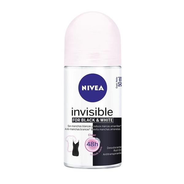 Desodorante Antitranspirante Roll On Nivea Invisible Black &amp White Clear 50ml