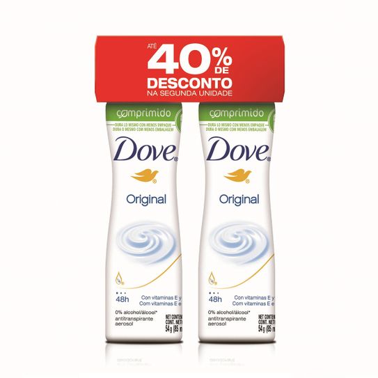 Desodorante Dove Original Aerossol Comprimido 54g com 2 Unidades Preço Especial