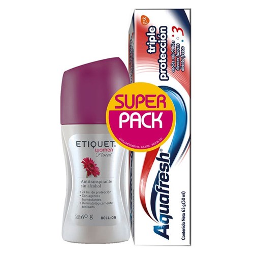Desodorante Femenino Roll On Etiquet 60 G Floral + Crema Dental Aquafresh 63 G, Triple Protección
