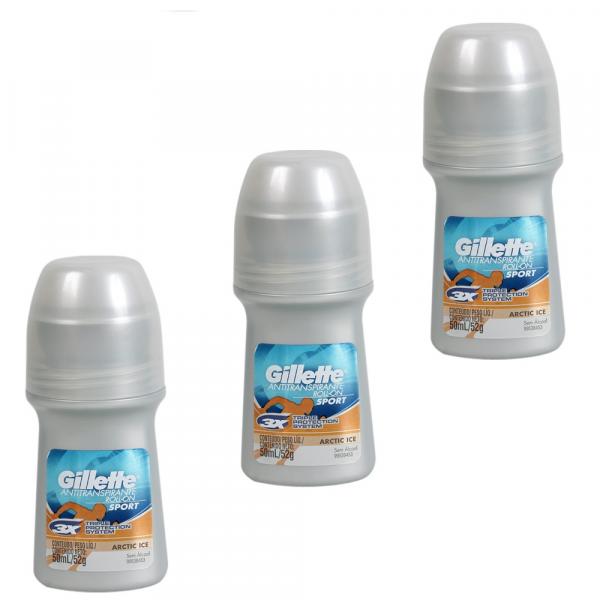 Desodorante Gillette Roll On On Artic 50ml 3 Unidades