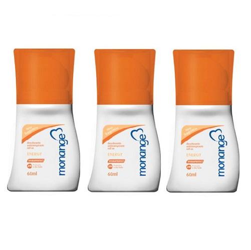 Desodorante Monange Roll On Energizante Feminino 60ml 3 Unidades