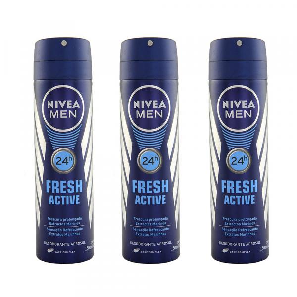 Desodorante Nivea Aerosol Fresh Active Masculino 150ml 3 Unidades - NIVEA
