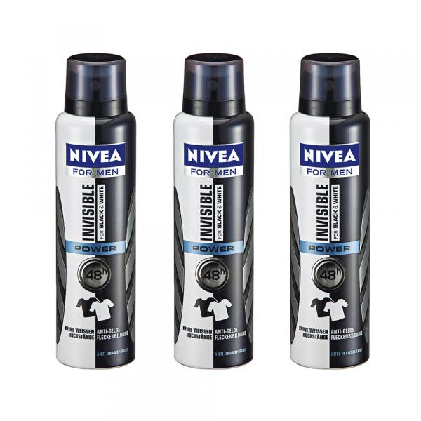 Desodorante Nivea Aerosol Invisible BlackWhite Power Masculino 100ml 3 Unidades