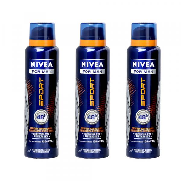 Desodorante Nivea Aerosol Sport Masculino 150ml 3 Unidades - Nivea