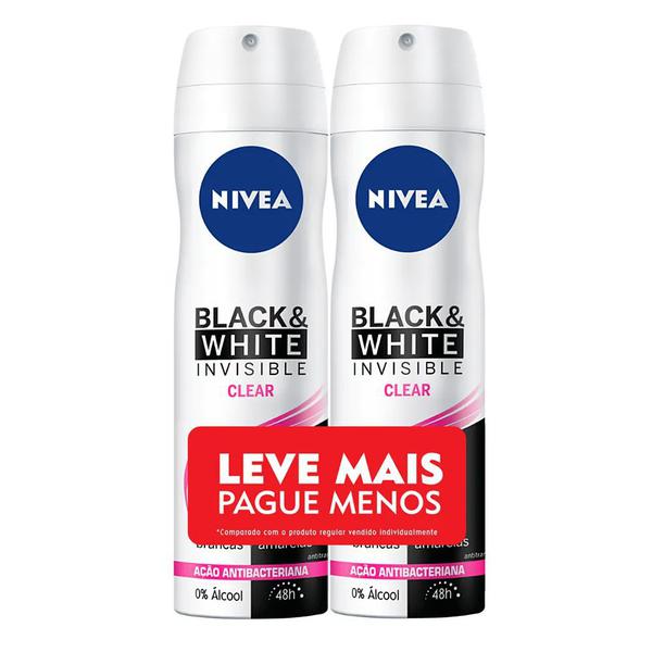 Desodorante Nivea Invisible For Black & White Clear Aerosol Antitranspirante 48h 2 Unidades com 150ml Cada Leve Mais Pague Menos