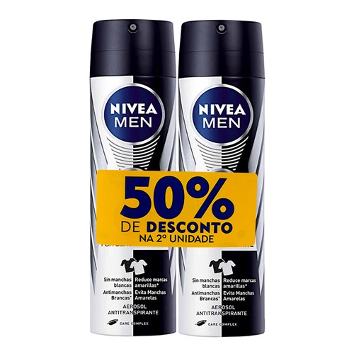Desodorante Nivea Men Invisible For Black & White Aerosol 2 Unidades de 150ml Cada + 50% Desconto na 2ª Unidade