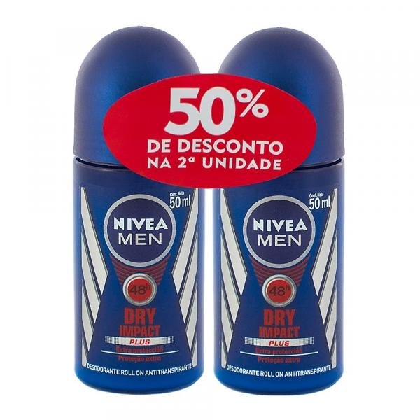 Desodorante Nivea Roll On For Men Dry Impact 50Ml 2 Unidades