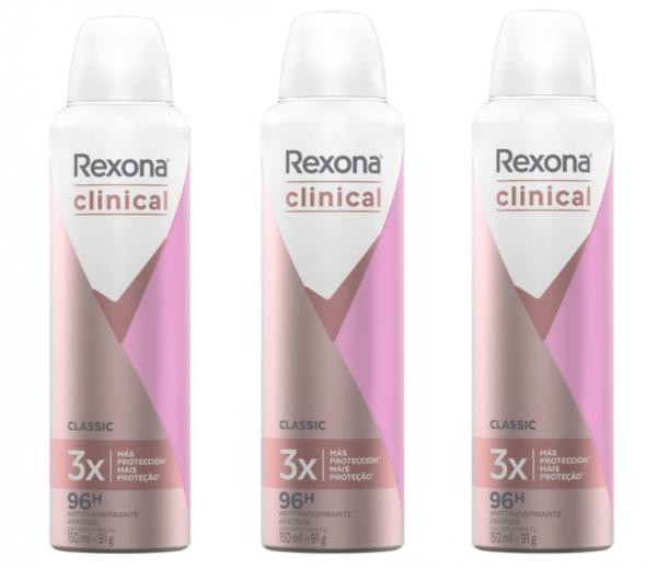 Desodorante Rexona Aerosol Antitranspirante Clinical Classic - 3 Unid