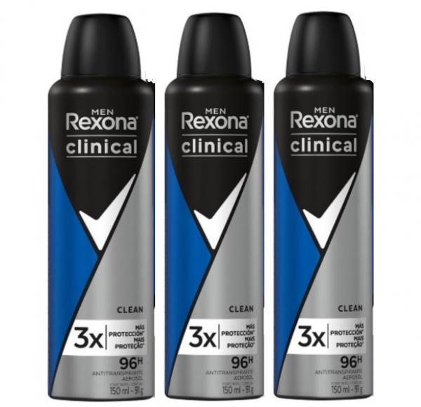 Desodorante Rexona Aerosol Antitranspirante Clinical Clean 150ml - 3unid