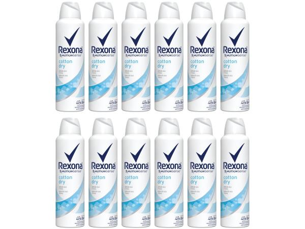 Desodorante Rexona Aerosol Antitranspirante - Feminino Cotton Dry 12 Unidades Kit Black Friday