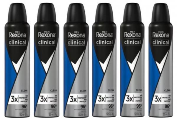 Desodorante Rexona Clinical Aerosol Clear Men com 6 Unidades