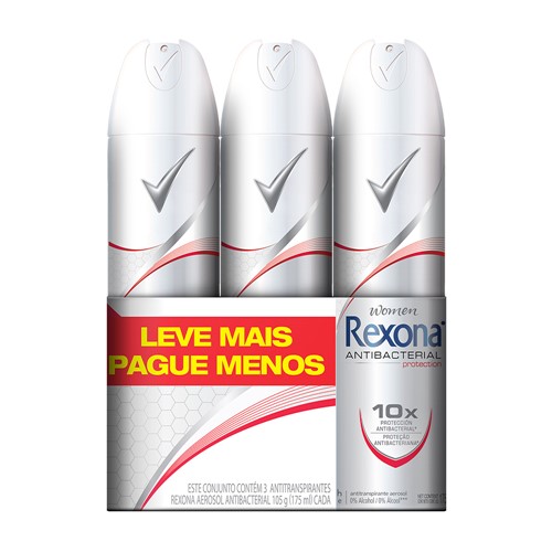 Desodorante Rexona Women Antibacterial Protection Aerosol Leve Mais Pague Menos 3 Unidades com 175ml Cada