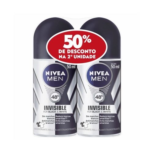 Desodorante Roll On Nívea Invisible Black & White Masc 2 Und 50% Off