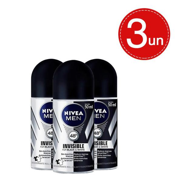 Desodorante Roll On Nívea Invisible Black White Power 50ml Leve 3 Pague 6,99 em Cada
