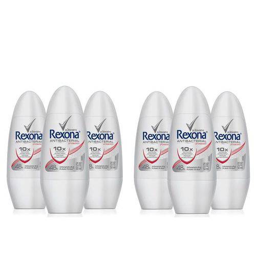 Desodorante Roll On Rexona Antibacterial 50ml 6 Unidades
