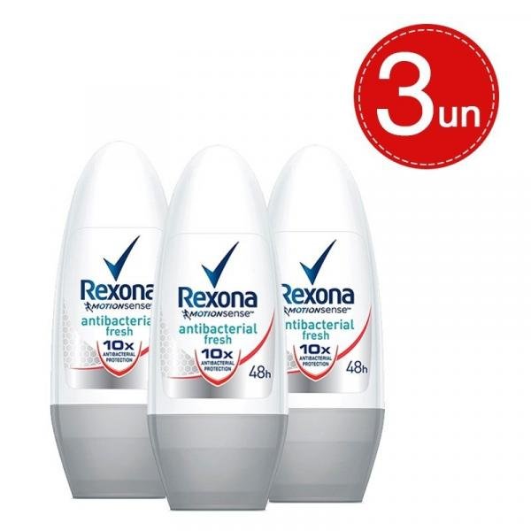 Desodorante Roll On Rexona Feminino Antibacterial Fresh 50Ml Leve 3 Pague 2