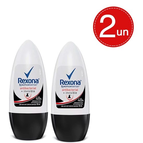 Desodorante Roll On Rexona Feminino Antibacterial Invisible 50Ml Ganhe 50% Off na 2ª Unidade