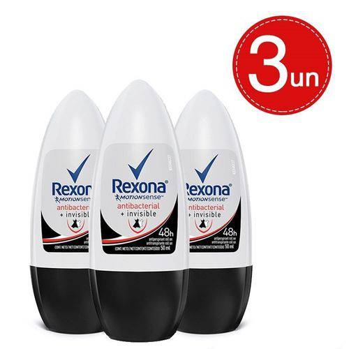 Desodorante Roll On Rexona Feminino Antibacterial Invisible Leve 3 Pague 2