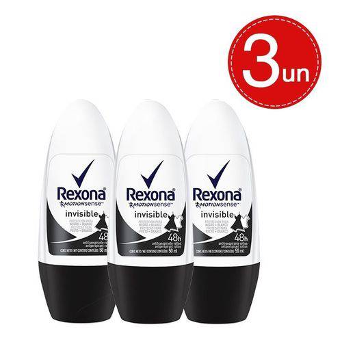 Desodorante Roll On Rexona Invisible Feminino 50ml Leve 3 Pague 2