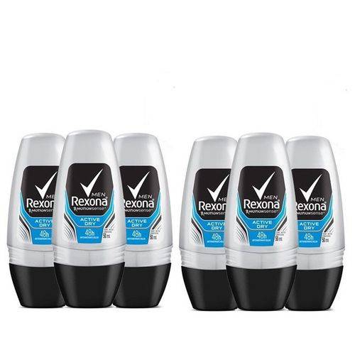 Desodorante Roll On Rexona Men Active Dry 50ml 6 Unidades