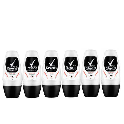Desodorante Roll On Rexona Men Antibacterial Invisible 50ml 6 Unidades
