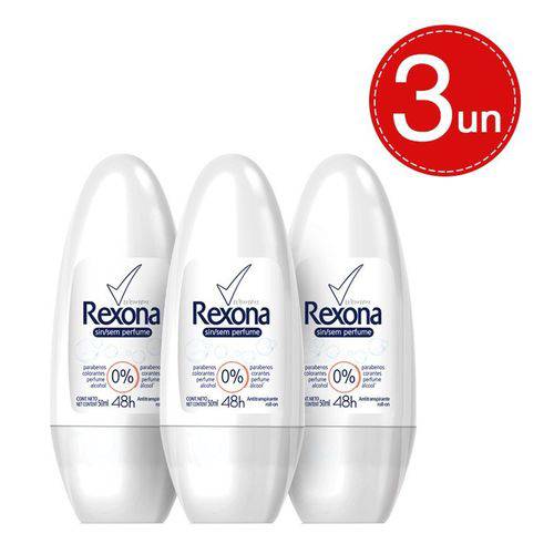 Desodorante Roll On Rexona Sem Perfume 50ml 3 Unidades