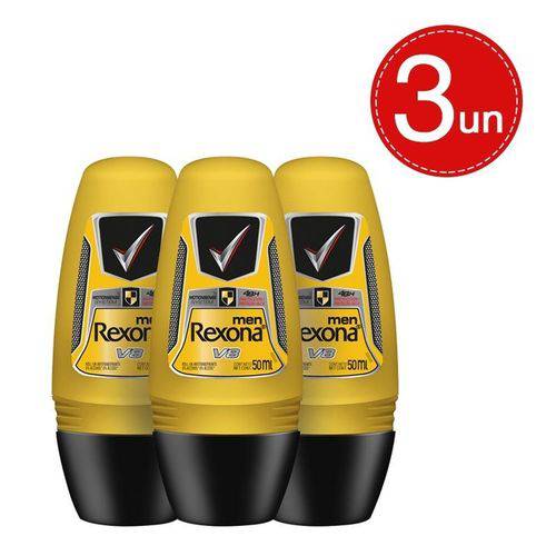 Desodorante Roll On Rexona V8 Masculino Amarelo 50ml Leve 3 Pague 2