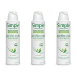 Desodorante Simple Gentle Care aerosol, 3 unidades contendo 150ml/89g.