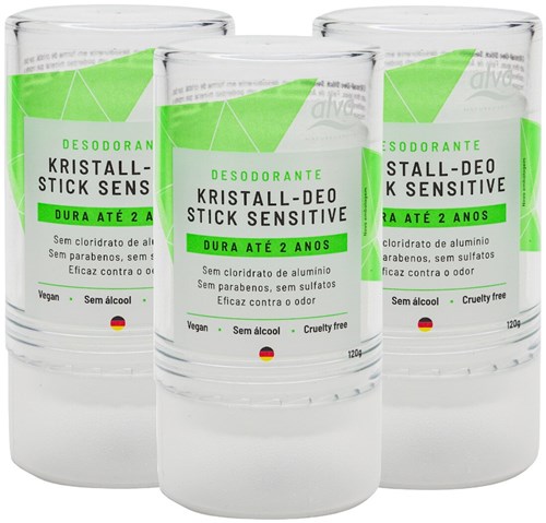 Desodorante Stick Kristall Sensitivo Vegano 120g Kit com 3