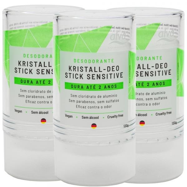 Desodorante Stick Kristall Sensitivo Vegano 120g Kit com 3 - Alva