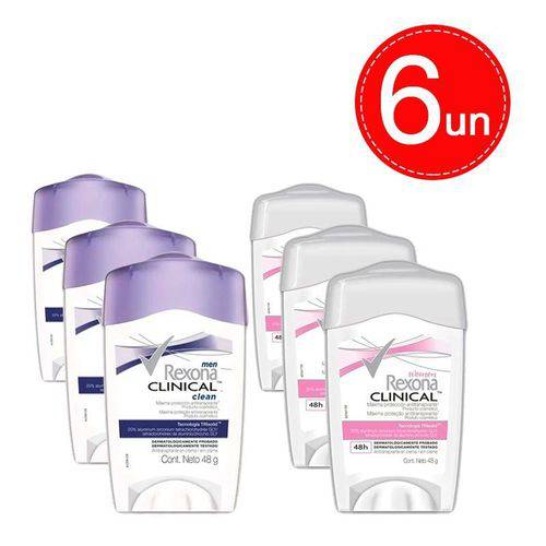 Desodorante Stick Rexona Clinical Creme Feminino/masculino 6 Unidades
