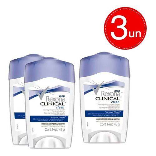 Desodorante Stick Rexona Clinical Creme Men 45g - 3 Unidades