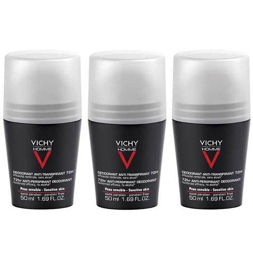 Desodorante Vichy Homme Controle Extremo Dermatológico 72h Roll On - 03 Unidades