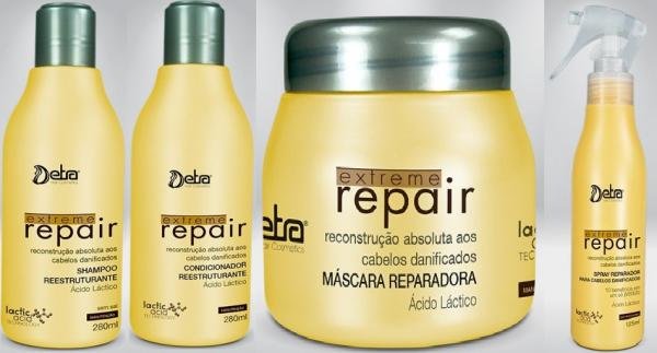 Detra Extreme Repair Kit Peq - Shampoo 280ml Condicionador 280ml Máscara 200g Spray 125ml - R