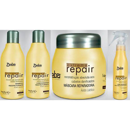 Detra Kit Extreme Repair Shampoo 280ml Condicionador 280ml Máscara 200g Spray 125ml