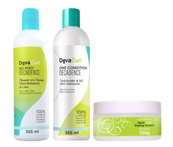 Deva Curl Decadence Kit Shampoo no Poo (355ml) e Condicionador One (355ml) e Styling Cream (250ml)