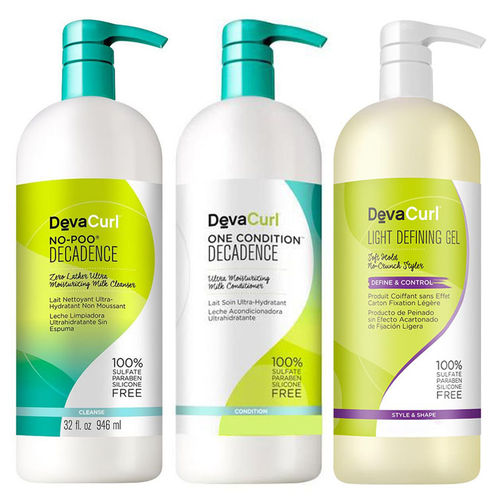 Deva Curl Decadence no Poo Shampoo (1000ml), Condicionador (1000ml) e Angéll Gel (1000ml)