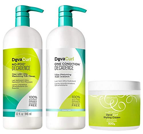 Deva Curl Decadence no Poo Shampoo (1000ml), Condicionador (1000ml) e Styling Cream (500ml)